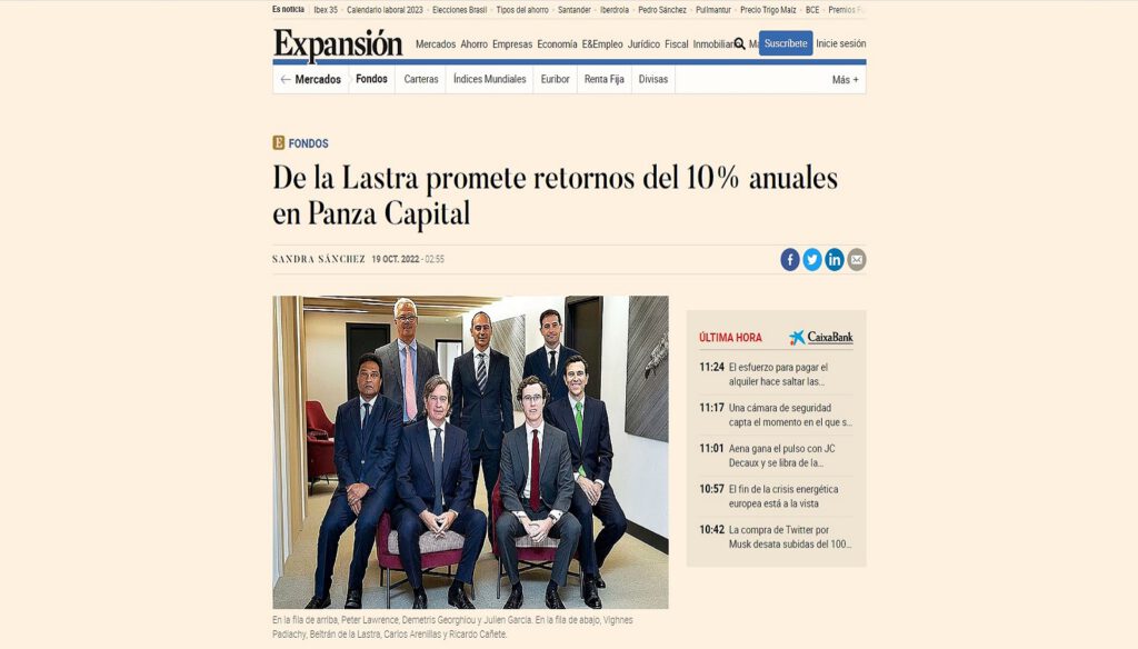 De la Lastra promete retornos del 10% anuales en Panza Capital